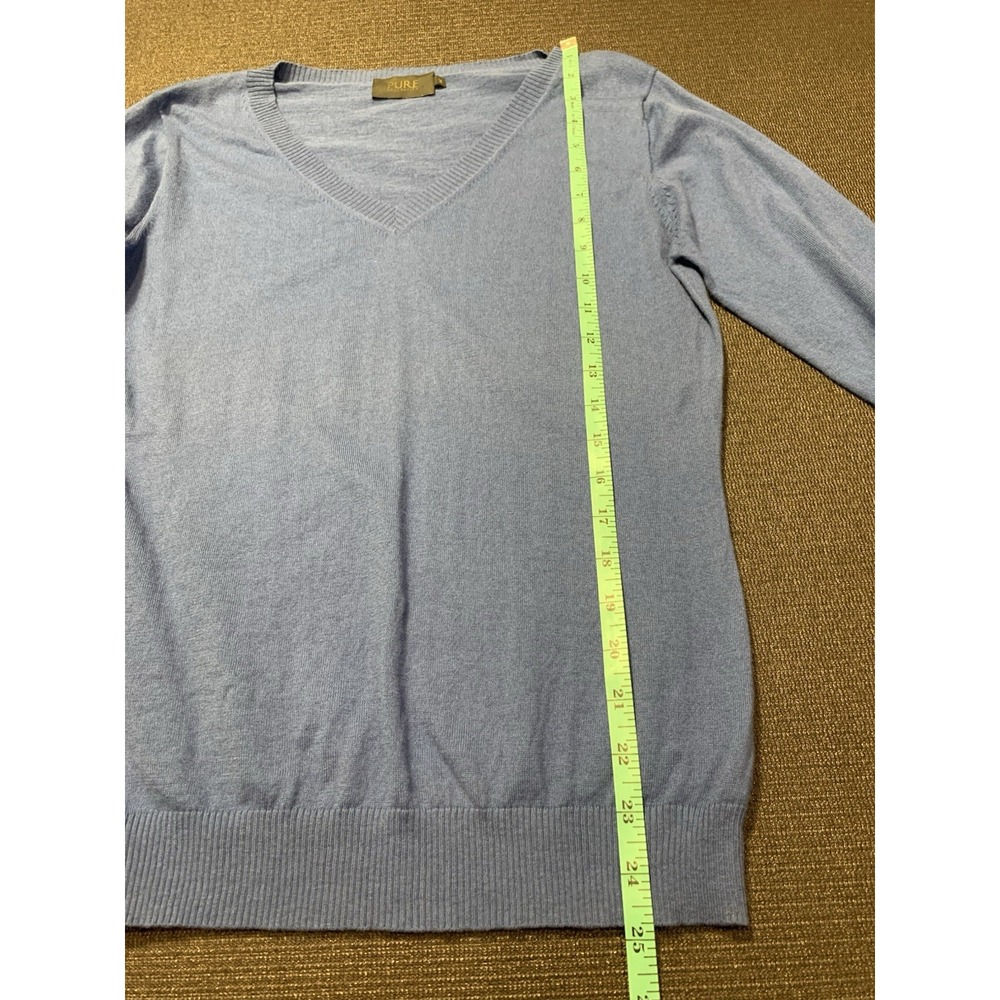 PURE COLLECTION Cotton Cashmere Blue Pullover V Neck Sweater Size 12 Fits Like 8 - Picture 2 of 5